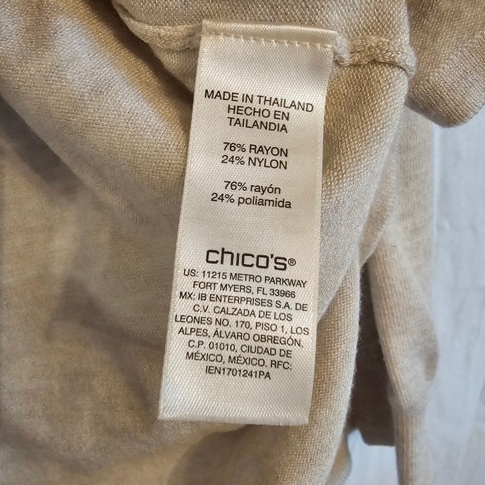 Chicos Oatmeal Beige Puff Shoulder Crew Neck Knit Sweater Size 1 Medium - Picture 8 of 8